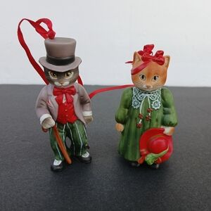 Vtg Pair Schmid Cat Ornament Figurines Gordon Fraser 1985 Top Hat Ginger Kitty